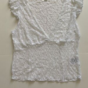 Cotton On Lace V-Neck Top in White Size Large
